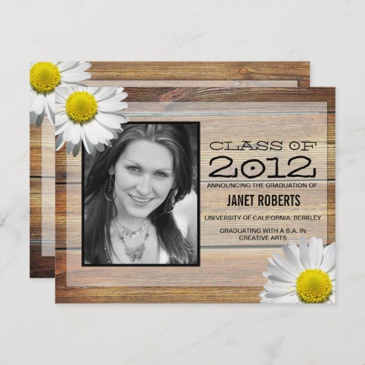 Daisy Photo Afstuderen Invitation Kaart (Voorkant / Achterkant)
