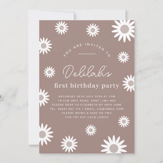 Daisy Photo Birthday Invitation Kaart (Voorkant)