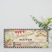 Daisy Picnic Black Gingham Check Baby shower Kaart (Staand voorkant)