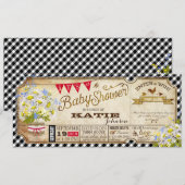 Daisy Picnic Black Gingham Check Baby shower Kaart (Voorkant / Achterkant)