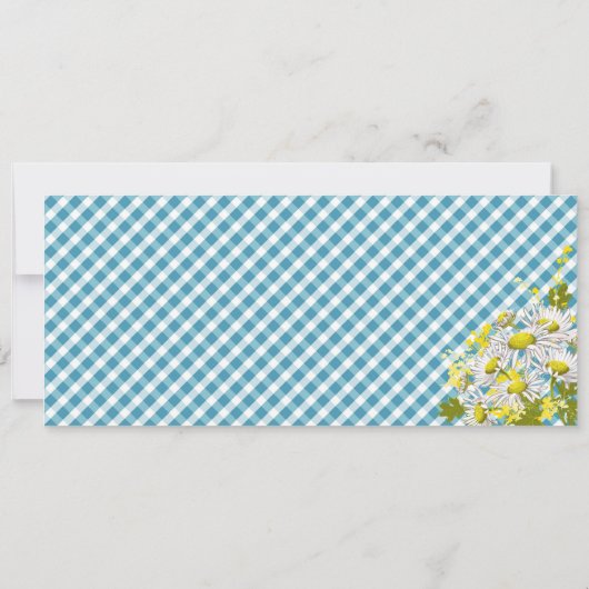 Daisy Picnic Blue Gingham Check Baby shower Kaart (Achterkant)