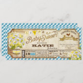 Daisy Picnic Blue Gingham Check Baby shower Kaart (Voorkant / Achterkant)