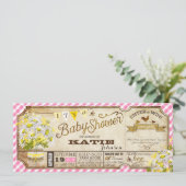 Daisy Picnic Pink Gingham Check Baby shower Kaart (Staand voorkant)