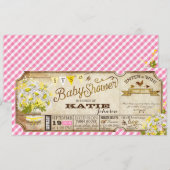 Daisy Picnic Pink Gingham Check Baby shower Kaart (Voorkant / Achterkant)
