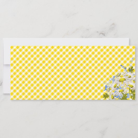 Daisy Picnic Yellow Gingham Check Baby shower Kaart (Achterkant)
