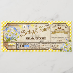 Daisy Picnic Yellow Gingham Check Baby shower Kaart