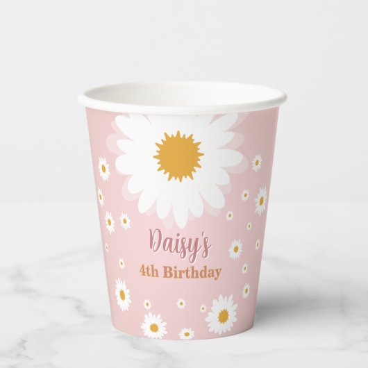 Daisy Pink Any Age Birthday Papieren Bekers (Voorkant)