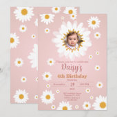 Daisy Pink Any Age Verjaardag Fotouitnodiging Kaart (Voorkant / Achterkant)