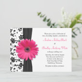 Daisy Pink Black White Floral Weddenschap Kaart (Staand voorkant)