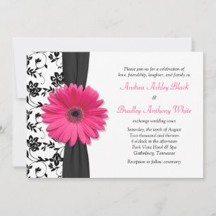 Daisy Pink Black White Floral Weddenschap Kaart