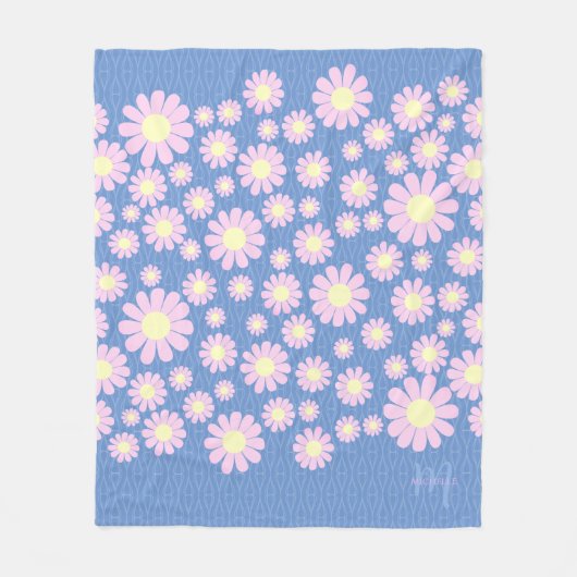 Daisy Pink Blue Fleece Deken (Voorkant)