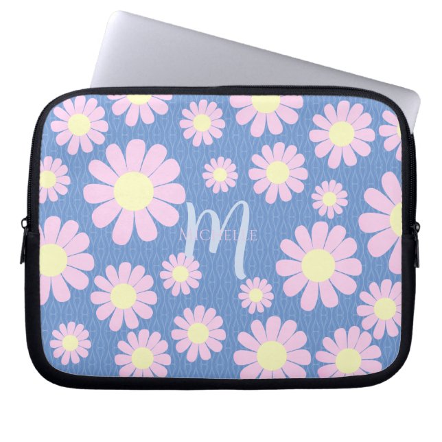 Daisy Pink Blue Laptop Sleeve (Voorkant)
