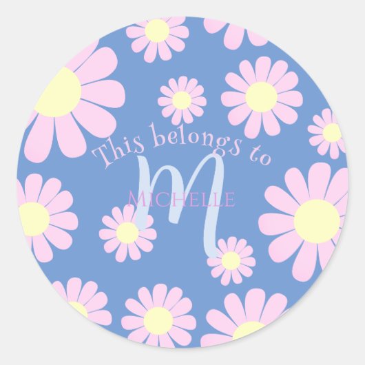 Daisy Pink Blue Ronde Sticker (Voorkant)