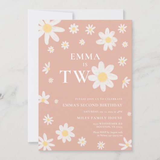 Daisy Pink Blush Tweede 2e Verjaardag Twee Kaart (Voorkant)