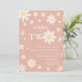 Daisy Pink Blush Tweede 2e Verjaardag Twee Kaart (Staand voorkant)