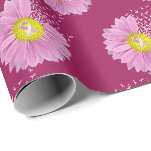 Daisy Pink Breast Cancer Survivor Ribbons Cadeaupapier (Rol Hoek)