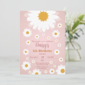 Daisy Pink Elke Leeftijd Verjaardag Uitnodiging (Staand voorkant)