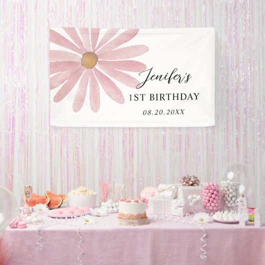 Daisy Pink Girl eerste verjaardagsfeestje Spandoek (Feest)