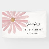 Daisy Pink Girl eerste verjaardagsfeestje Spandoek (Horizontaal)