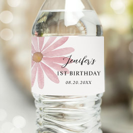 Daisy Pink Girl eerste verjaardagsfeestje Waterfles Etiket