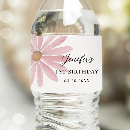 Daisy Pink Girl eerste verjaardagsfeestje Waterfles Etiket