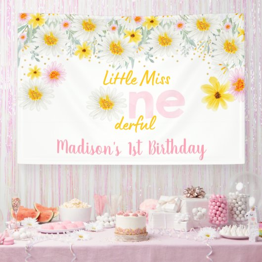 Daisy Pink Gold Little Miss Onederful Birthday Spandoek (Feest)