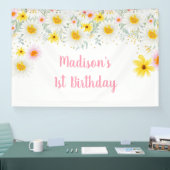 Daisy Pink Gold Wilde een eerste verjaardag Spandoek (Beurs)