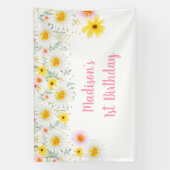 Daisy Pink Gold Wilde een eerste verjaardag Spandoek (Verticaal)