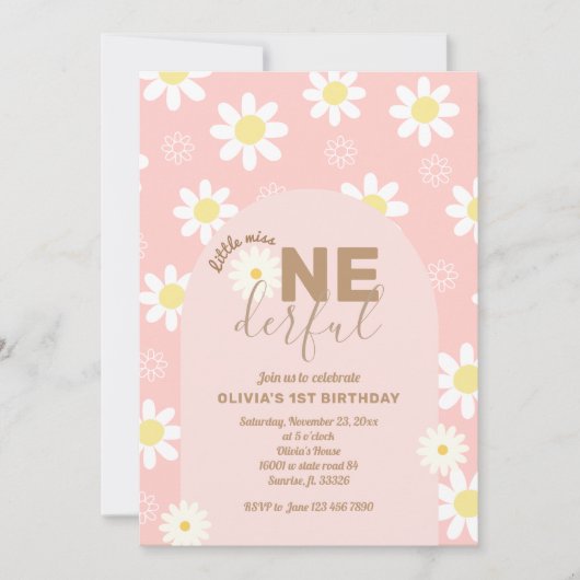 Daisy Pink Little Miss ONEderful Meisje 1e verjaar Kaart (Voorkant)