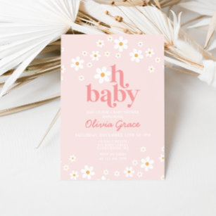 Daisy Pink Retro Baby shower Kaart