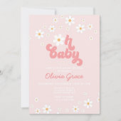 Daisy Pink Retro Groovy Baby shower Kaart (Voorkant)