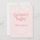 Daisy Pink Retro Groovy Baby shower Kaart (Voorkant)