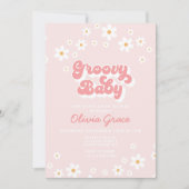Daisy Pink Retro Groovy Baby shower Kaart (Voorkant)