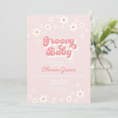 Daisy Pink Retro Groovy Baby shower Kaart (Staand voorkant)