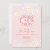 Daisy Pink Retro Peace Love Baby shower Kaart (Voorkant)