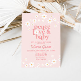 Daisy Pink Retro Peace Love Baby shower Kaart