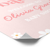 Daisy Pink Retro Peace Love Baby shower Welkom Poster (Hoek)