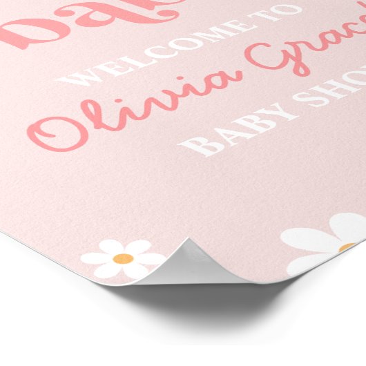 Daisy Pink Retro Peace Love Baby shower Welkom Poster (Hoek)