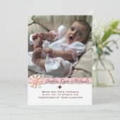 Daisy Pink Ribbon Religieuze Fotouitnodiging Kaart (Staand voorkant)