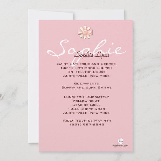 Daisy Pink Ribbon Religieuze Fotouitnodiging Kaart (Achterkant)