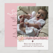 Daisy Pink Ribbon Religieuze Fotouitnodiging Kaart (Voorkant / Achterkant)