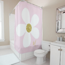 Daisy Pink White Simple Floral Gold Personal Douchegordijn