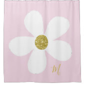 Daisy Pink White Simple Floral Gold Personal Douchegordijn (Voorkant)