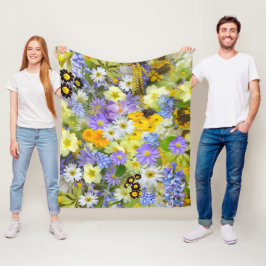 Daisy ,Primrose, Daffodil Flowers Fleece Deken
