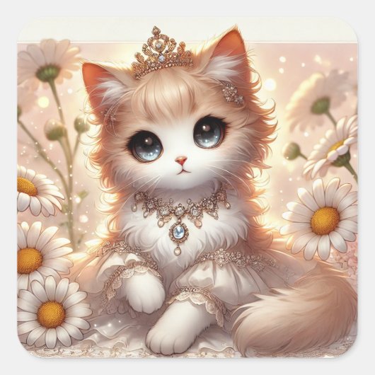 Daisy Princess Cat Vierkante Sticker (Voorkant)
