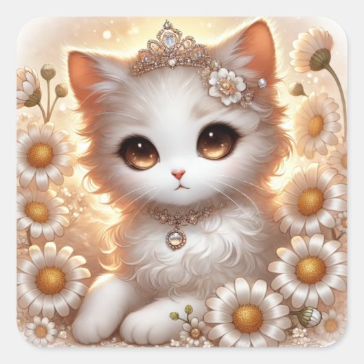 Daisy Princess Cat Vierkante Sticker (Voorkant)