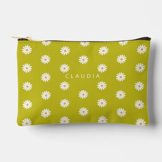 Daisy print vegan pencil case,  zipper brush bag etui (Voorkant)