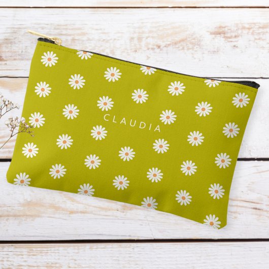 Daisy print vegan pencil case, zipper brush bag etui