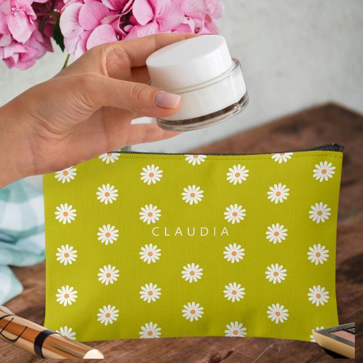 Daisy print vegan pencil case,  zipper brush bag etui