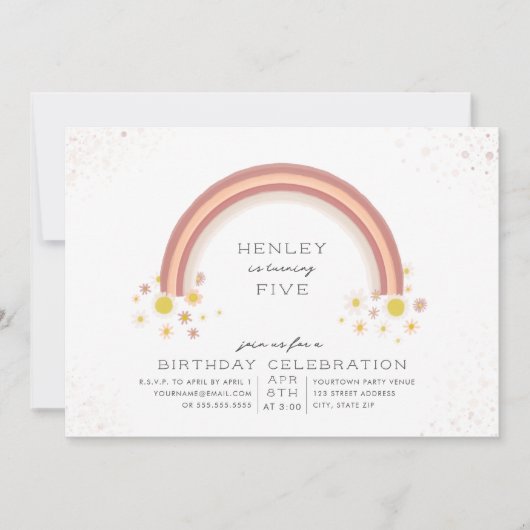 Daisy Rainbow Peach Roze Verjaardag Kaart (Voorkant)